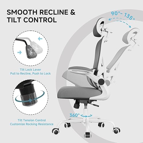 Miniatura 6 de Silla de oficina ergonómica, silla de escritorio de 330 libras con soporte lumbar de 3 niveles y reposacabezas, respaldo de malla transpirable,