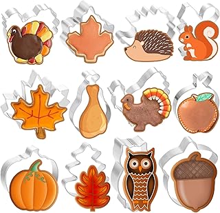 Thanksgiving Cookie Cutters, 12 pieces Fall Cookie Cutters Shape Set Stainless Steel Biscuit Cutters Mold with Pumpkin, Tu...