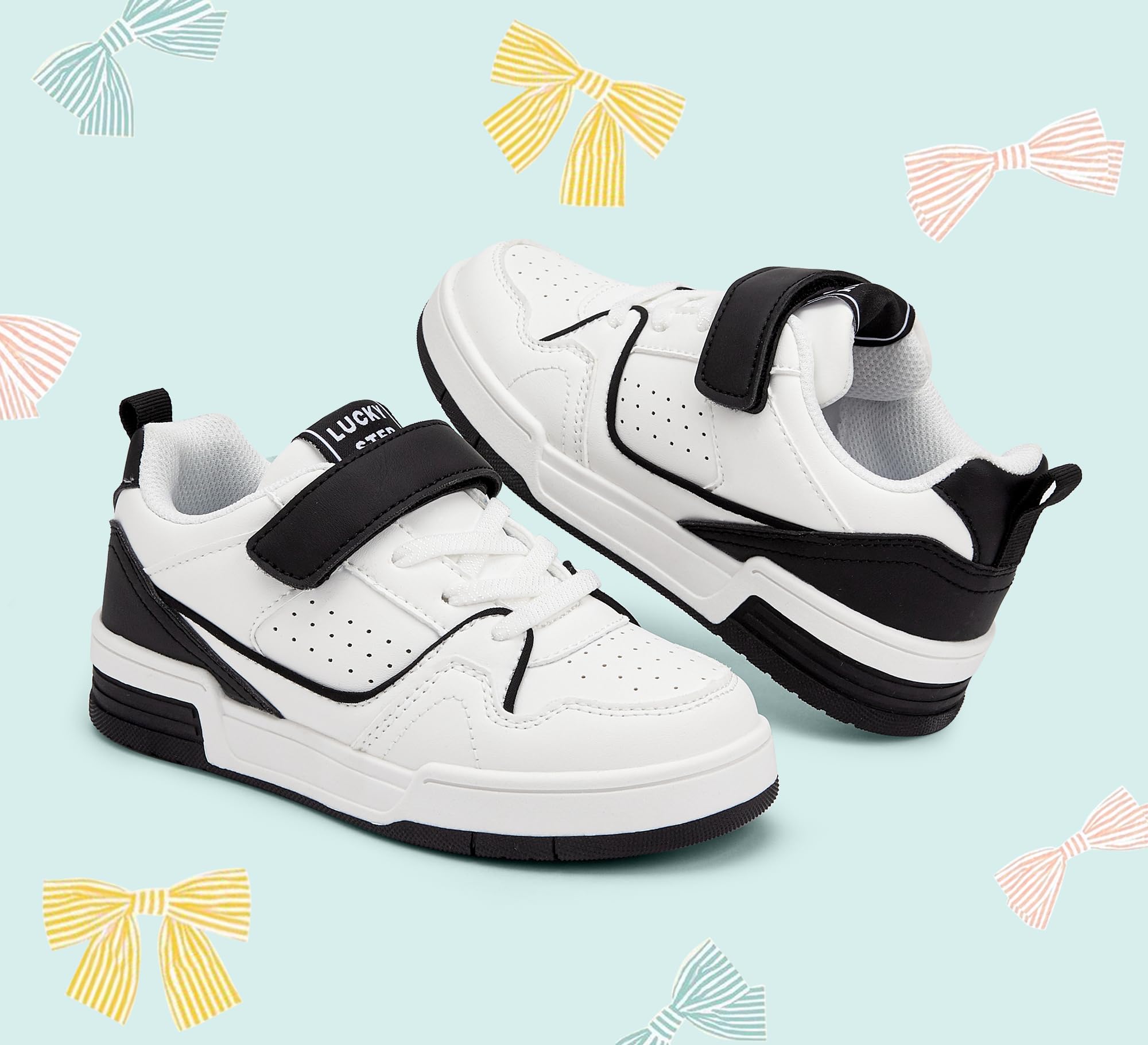 LUCKY STEP Dziecięce buty typu sneakers – wygodne buty rekreacyjne do szkoły, uprawiania sportu i na co dzień, niskie trampki z zapięciem na rzepy, dla chłopców/dziewczynek