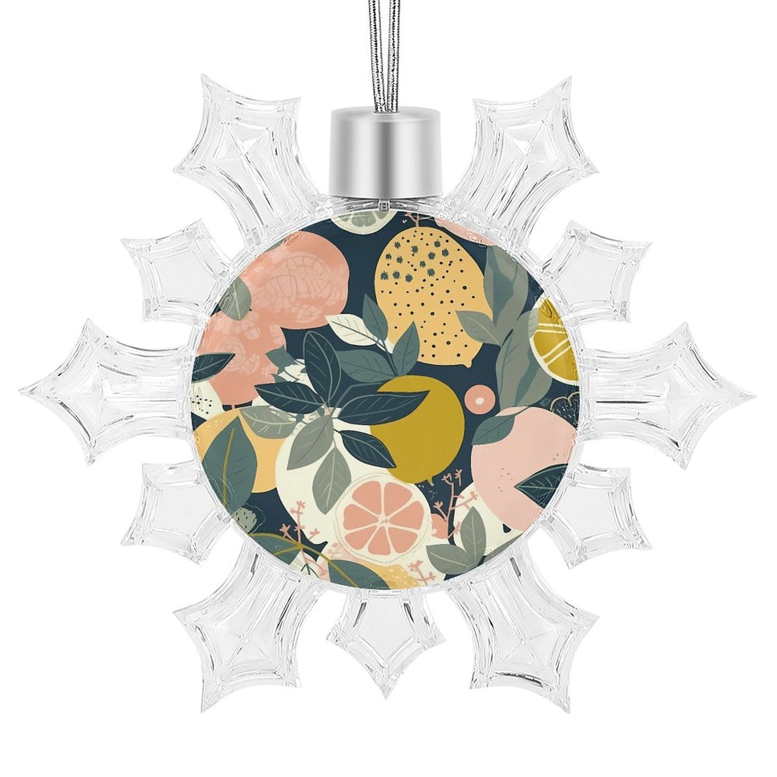 Lemon Citrus Pattern Snowflake Ornaments Cute Snowflake Pendant Exquisite Christmas Tree Ornaments for Christmas Weddings New Year Birthday Holiday Celebration