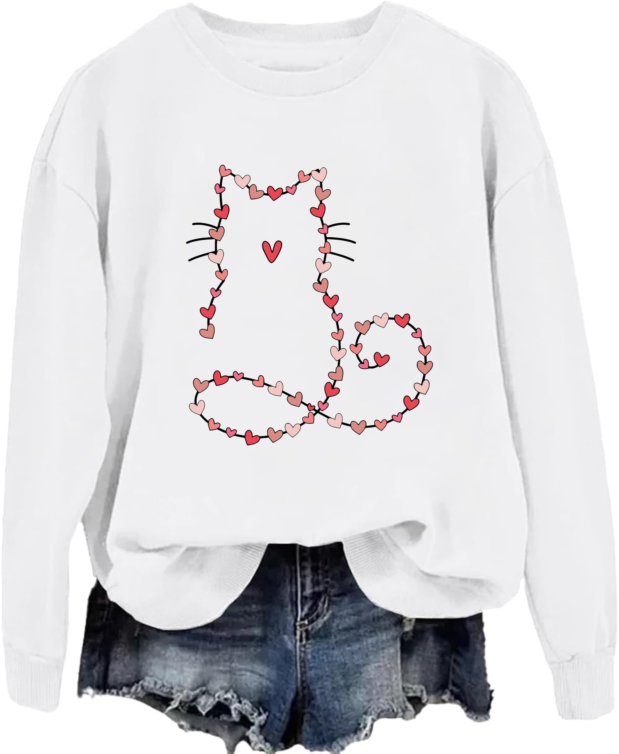 A AHHYESS Valentines Cat Sweatshirt, Cat Valentine Sweatshirt for Women, Funny Valentines Cat Sweatshirt Men
