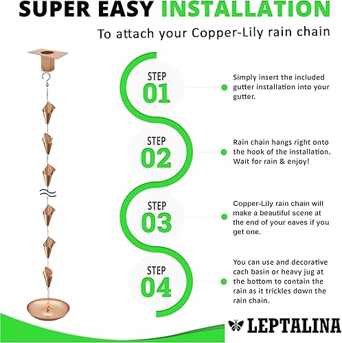 Miniatura 4 de Cadenas de lluvia de color cobre de 8.5 pies para canaleta y barril de lluvia  Cadena de lluvia de hierro chapada resistente al óxido para