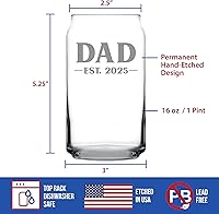 Vista 5 de Custom Dad Est 20XX - New Father Beer Can Pint Glass Gift for First Time Parents - Personalized Bold 16 Oz Glasses