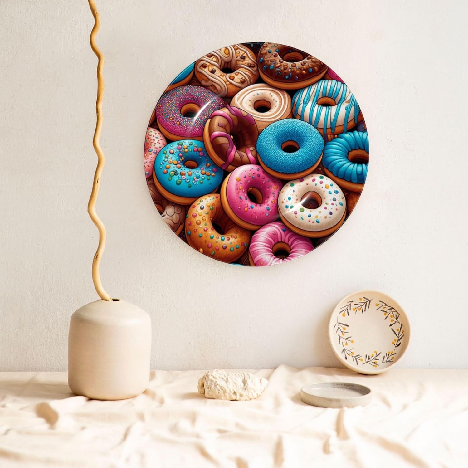 Donuts-Chocolate 10 Inch Decorative Plate With Stand, Elegant Display Wall Plate For Home Decor