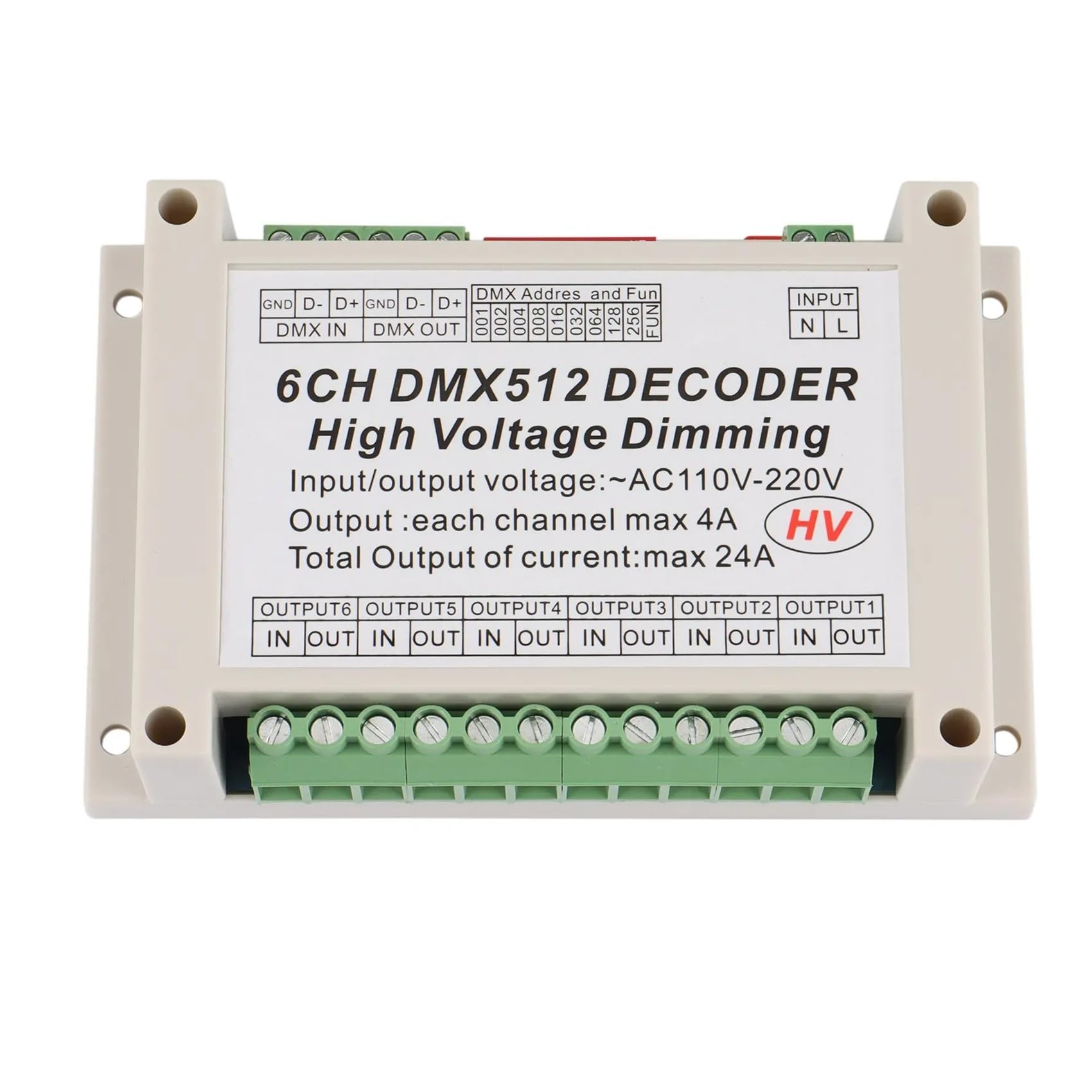 Décodeur DMX 4A/CH avec variation fluide 6 canaux haute tension AC220V