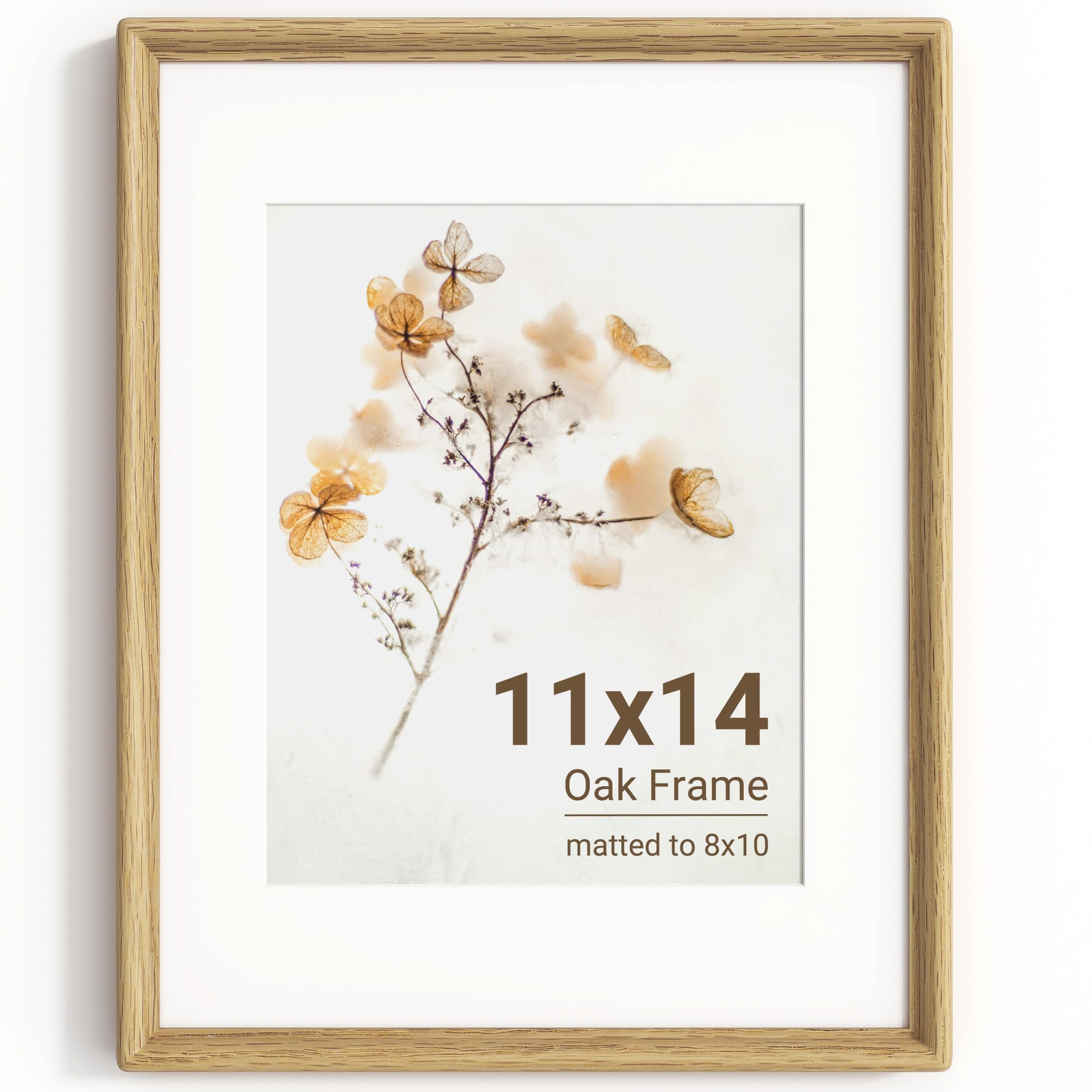 KovaScape 11x14 Photo Frame, Solid Oak Wood Picture Frame with HD Tempered Glass, Handcrafted Real Wood Frame with Mount for 8x10 Photo, Rounded Corner Design, Wall Hanging