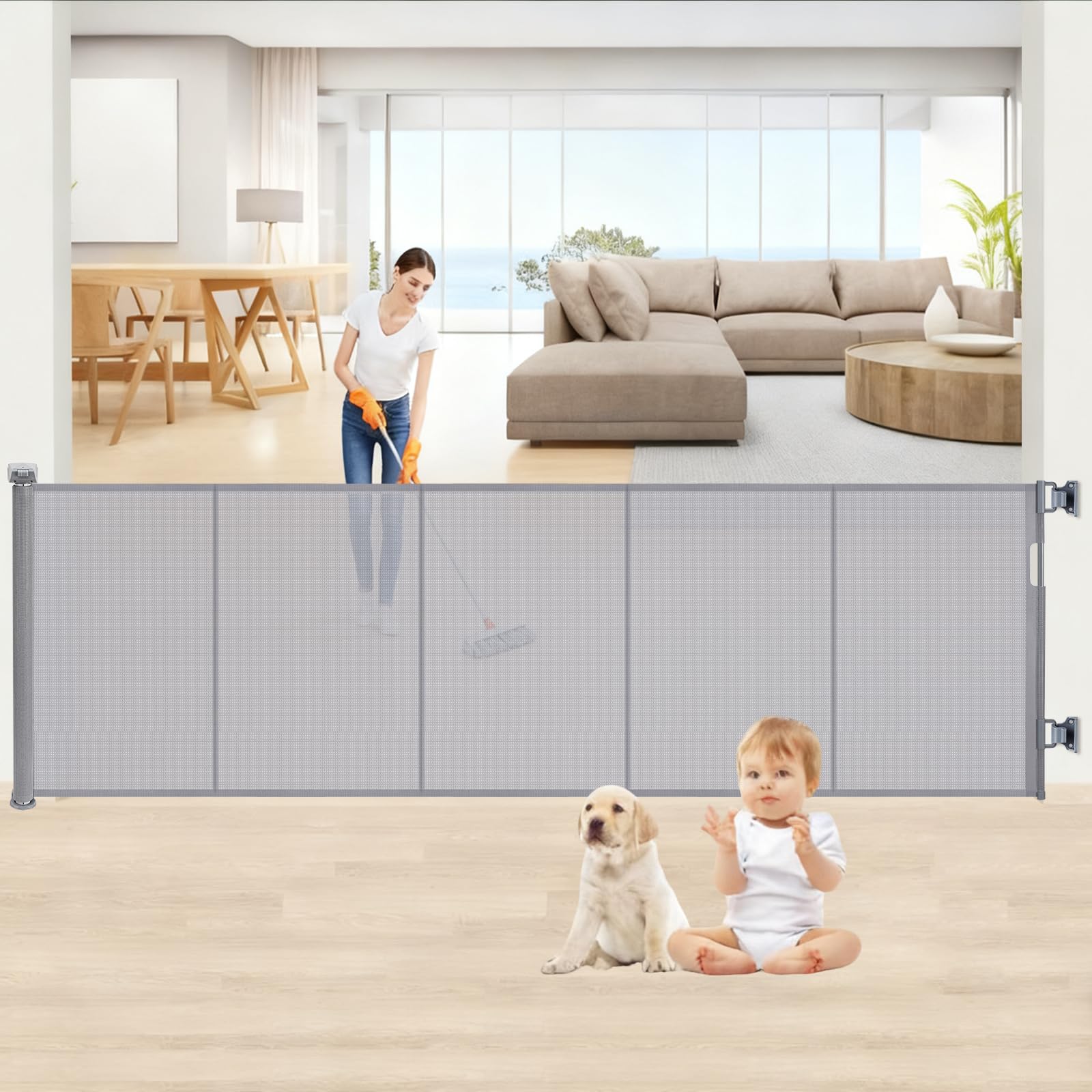 Griglia di protezione per scale allungabile per bambini, 300 CM Cancelletto estensibile per scale per animali domestici, per scale estraibile, per scale, porte, corridoi, interni ed esterni