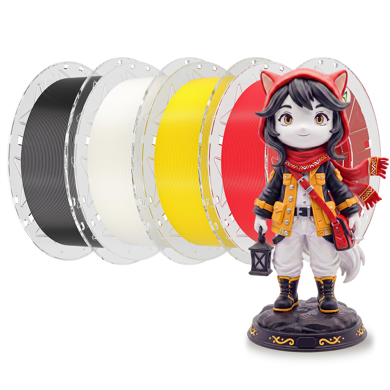 Creality Paquete de filamentos RFID para impresora 3D, filamento Hyper PLA de 1.75 mm para impresión 3D, filamento Hyper PLA RFID de alta precisión, carrete de 1 kg (negro, blanco, amarillo y rojo)