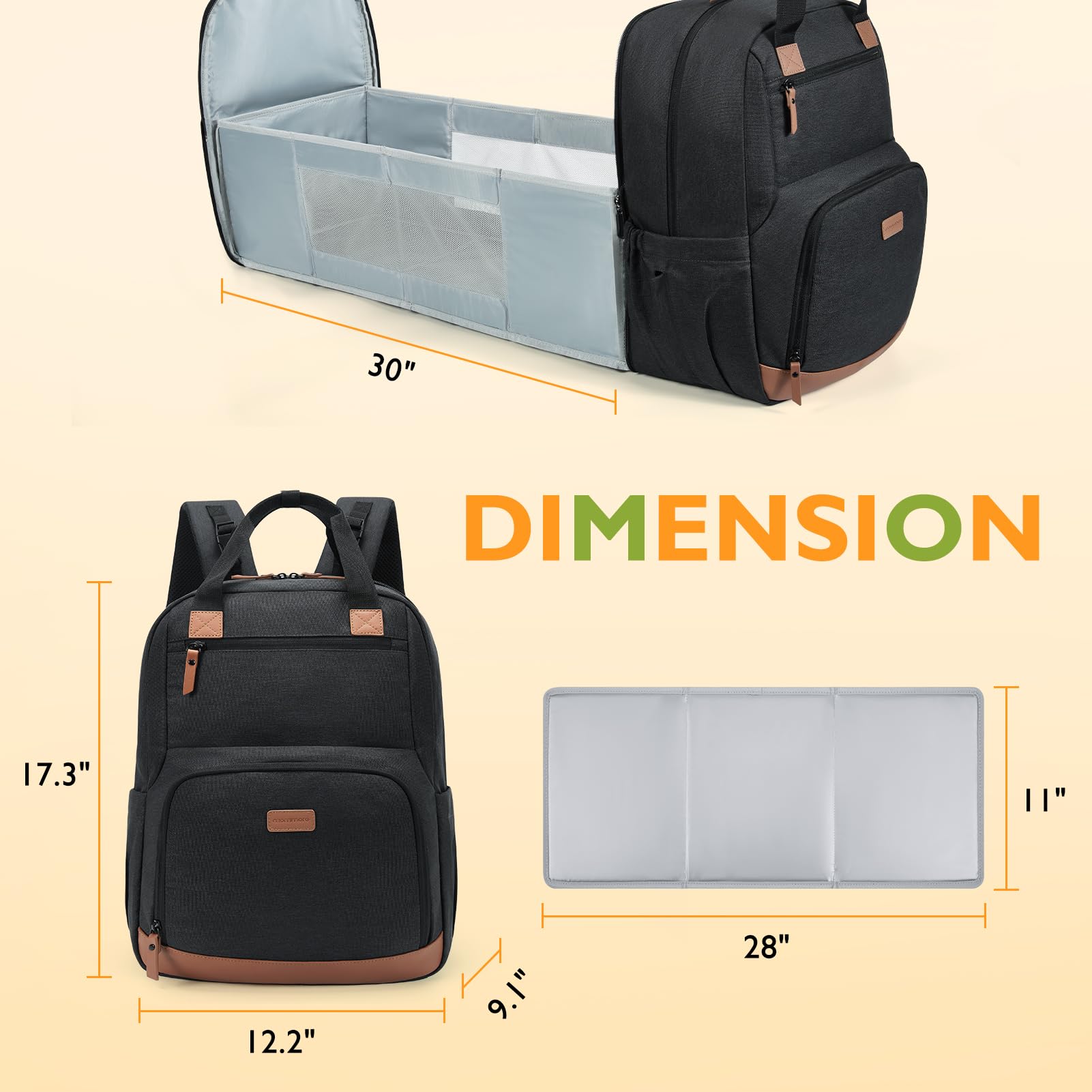 mommore Mochila para pañales con estación de cambiador, bolsa grande para bebé, mochila unisex con cambiador, correas para cochecito