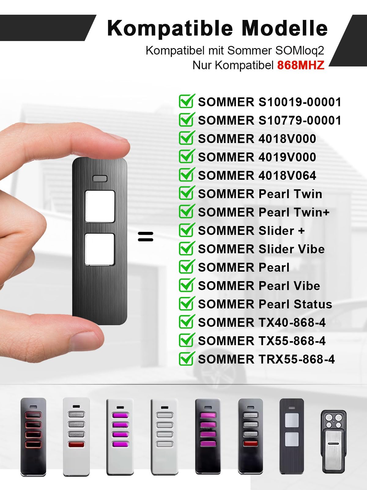 Mando a distancia para puerta de garaje de 868 MHz para transmisor, puerta de garaje de 2 canales, compatible con verano S10019-00001, 4018V0004, 4015862001900, código variable, 2 Unidades