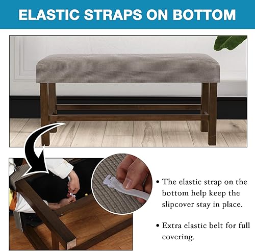 Miniatura 9 de Fundas de banco elásticas de tela jacquard, extraíbles y lavables, color caqui, con parte inferior elástica, protectores de banco medianos, fundas