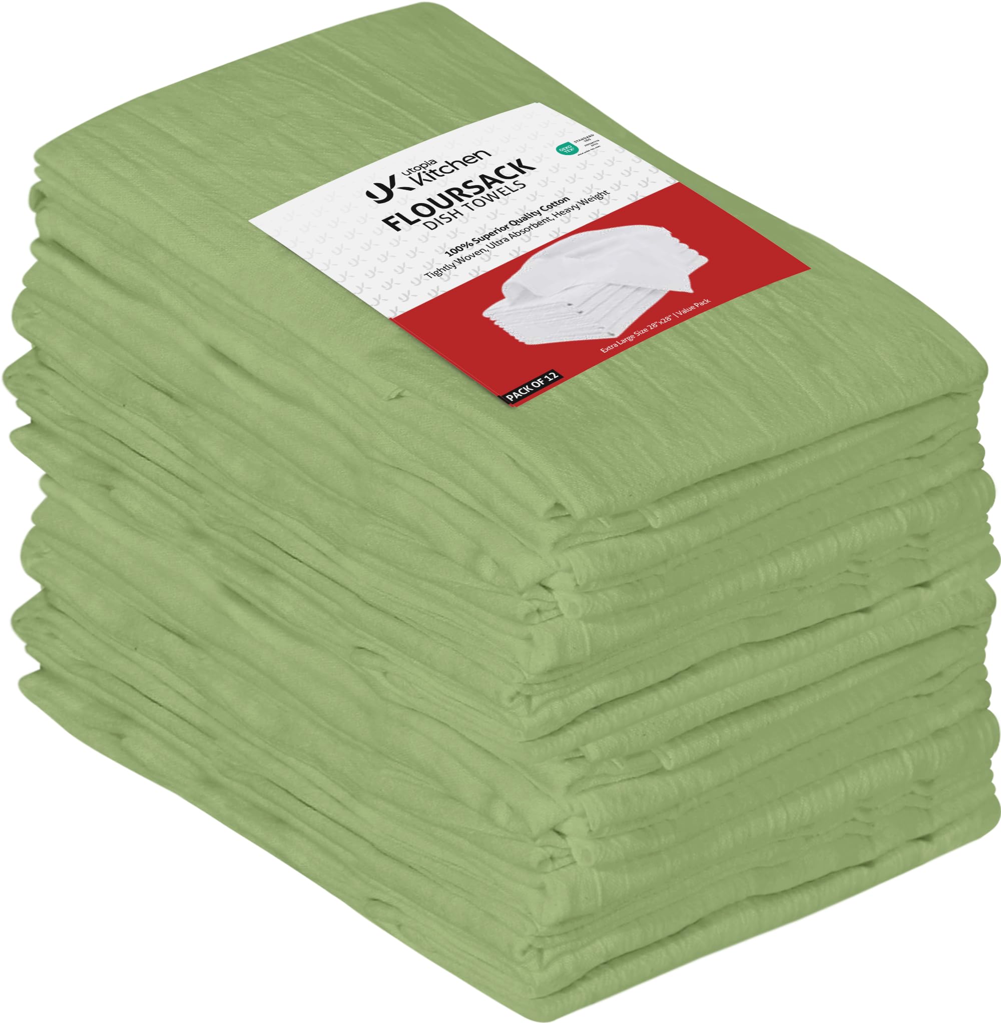 Utopia Kitchen Strofinacci da cucina in cotone, 71 x 71 cm, confezione da 12 pezzi, colore verde salvia