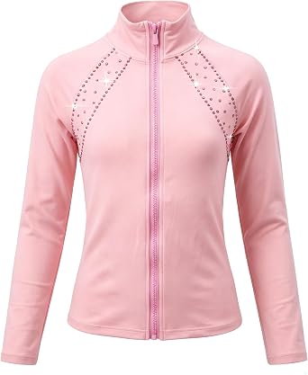 Girls Ice Skating Training Jacket Plush Warm Thick Top with Rhinestone Decoration Skating Training Clothes