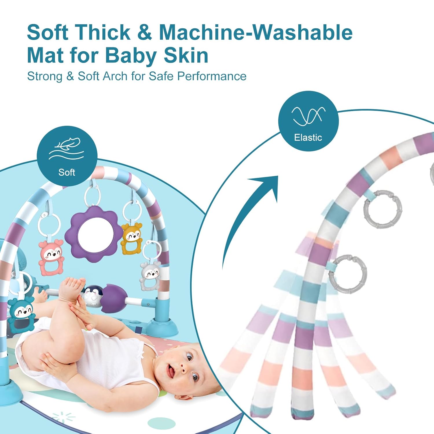 Lexixi ibao Baby Play Gym Mat Tummy Time,Kick Piano for Infant Baby Activity Mat with 5 Infant Sensory Baby Toys, Music and Lights Boy & Girl Gifts for Newborn Baby 0 to 3 6 9... - Image 5