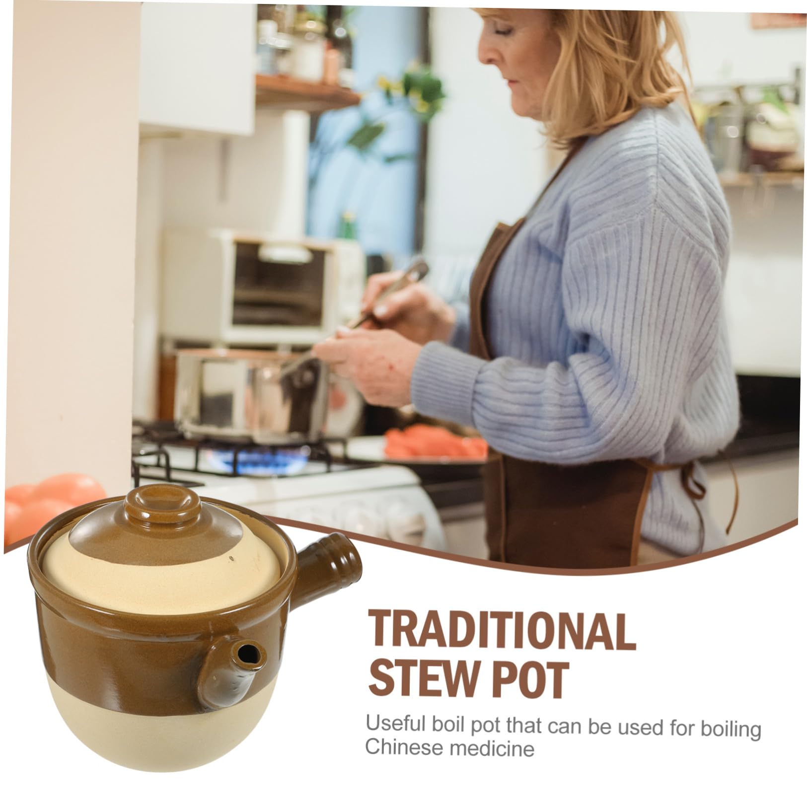 LALAFINA Traditioneller Chinesischer Auflauftopf mit Antihaftbeschichteter Oberfläche aus Ton 2l und Hitzebeständigem Griff für Suppen und Kochen Zuhause