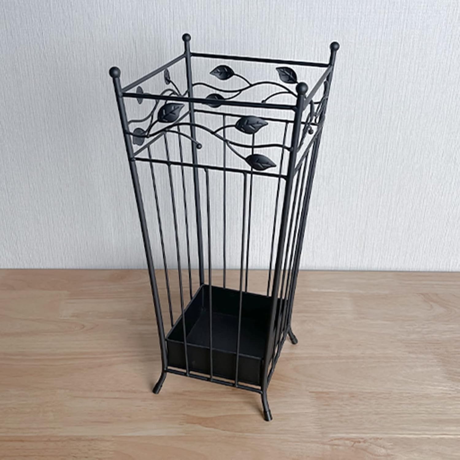 Umbrella Stand Holder Entryway Hallway Umbrella Stand Rack, Metal Vintage Umbrella Stand Rack with Leaves Design, Long & Short Folding Umbrella Storage Organizer, Entryway Canes Walking Sticks Holder