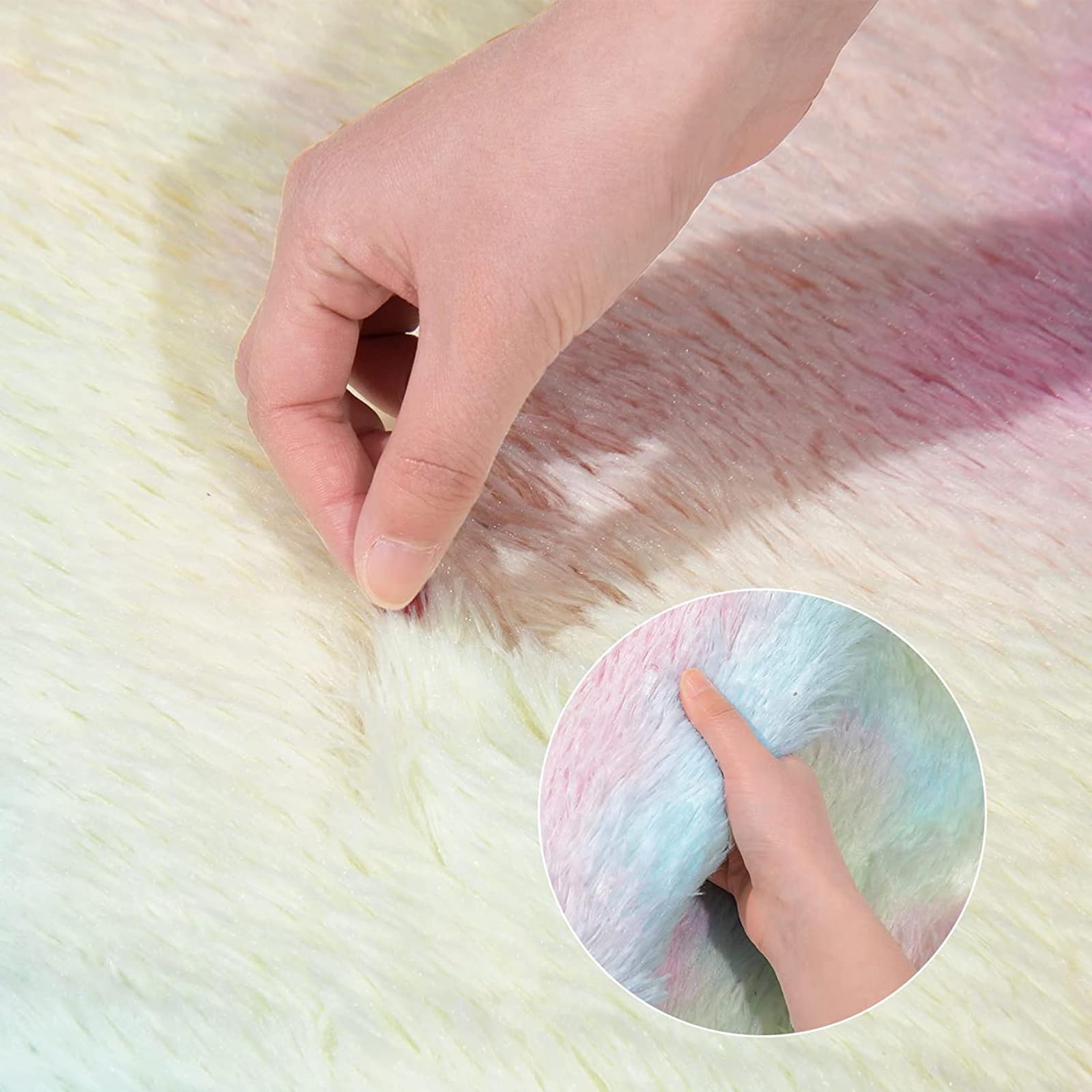 Moderno Tappeto Salotto Shaggy Morbido Fluffy Peloso finta pelliccia Carpet Non Perde Peli scendiletto Antiscivolo Fondo Tappeti Lavabile In Lavatrice Cameretta Camera Bambini (Arcobaleno, 60 * 120cm)