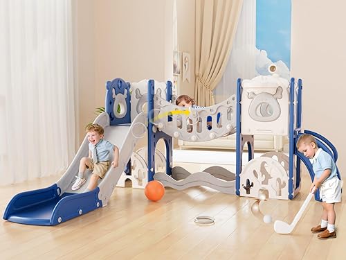 XJD Tobogán infantil 11 en 1 para niños pequeños de 1 a 3 años, juguetes de escalada para niños pequeños, nueva actualización con juego de golf, aro