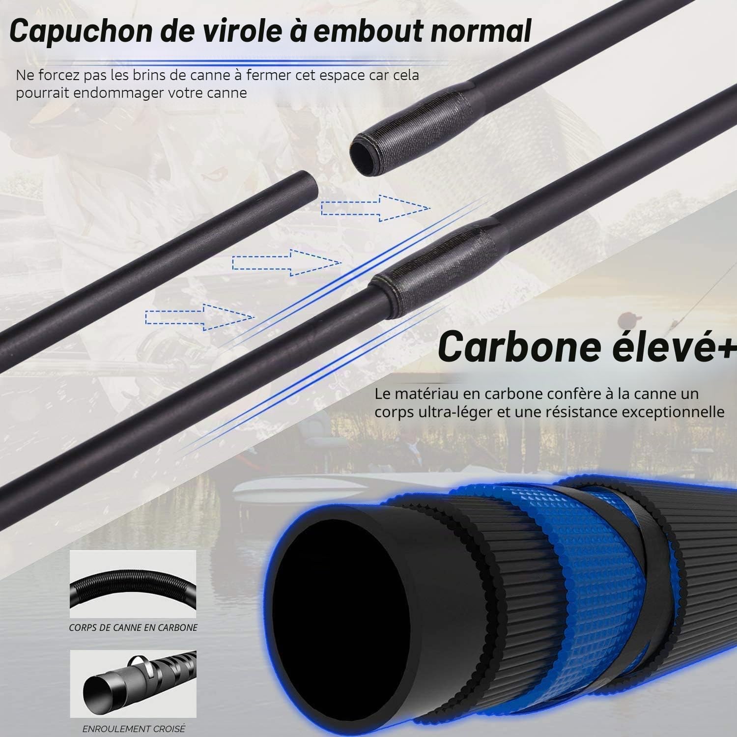 Sougayilang Lot de 2 cannes à pêche légères et résistantes avec poignée en liège et canne en composite de carbone - Cadeau pour les amateurs de pêche