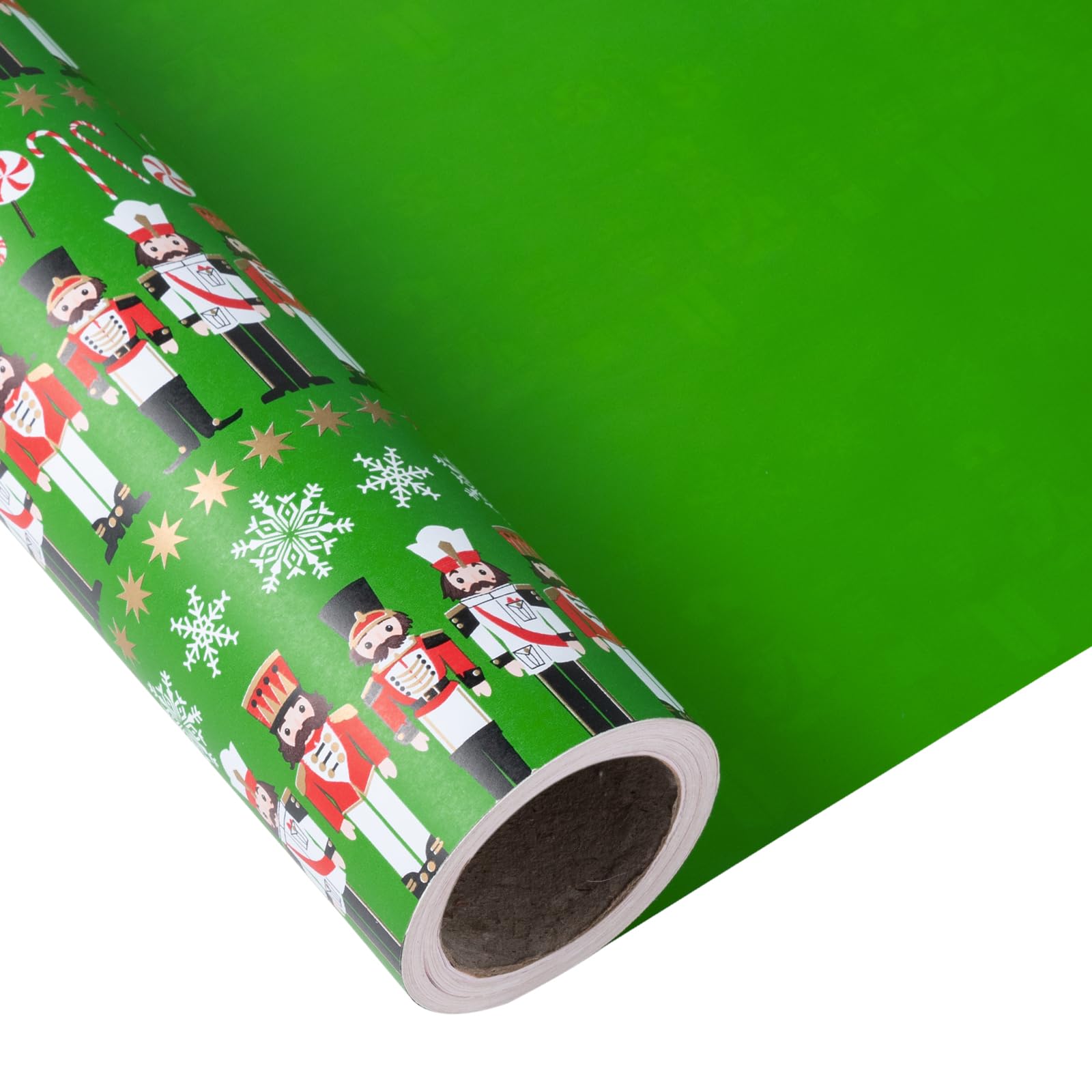 LeZakaa Green Christmas Wrapping Paper - Nutcracker & Solid Green Design - Jumbo Roll, 24" x 100' (200 sq.ft.) — image 1
