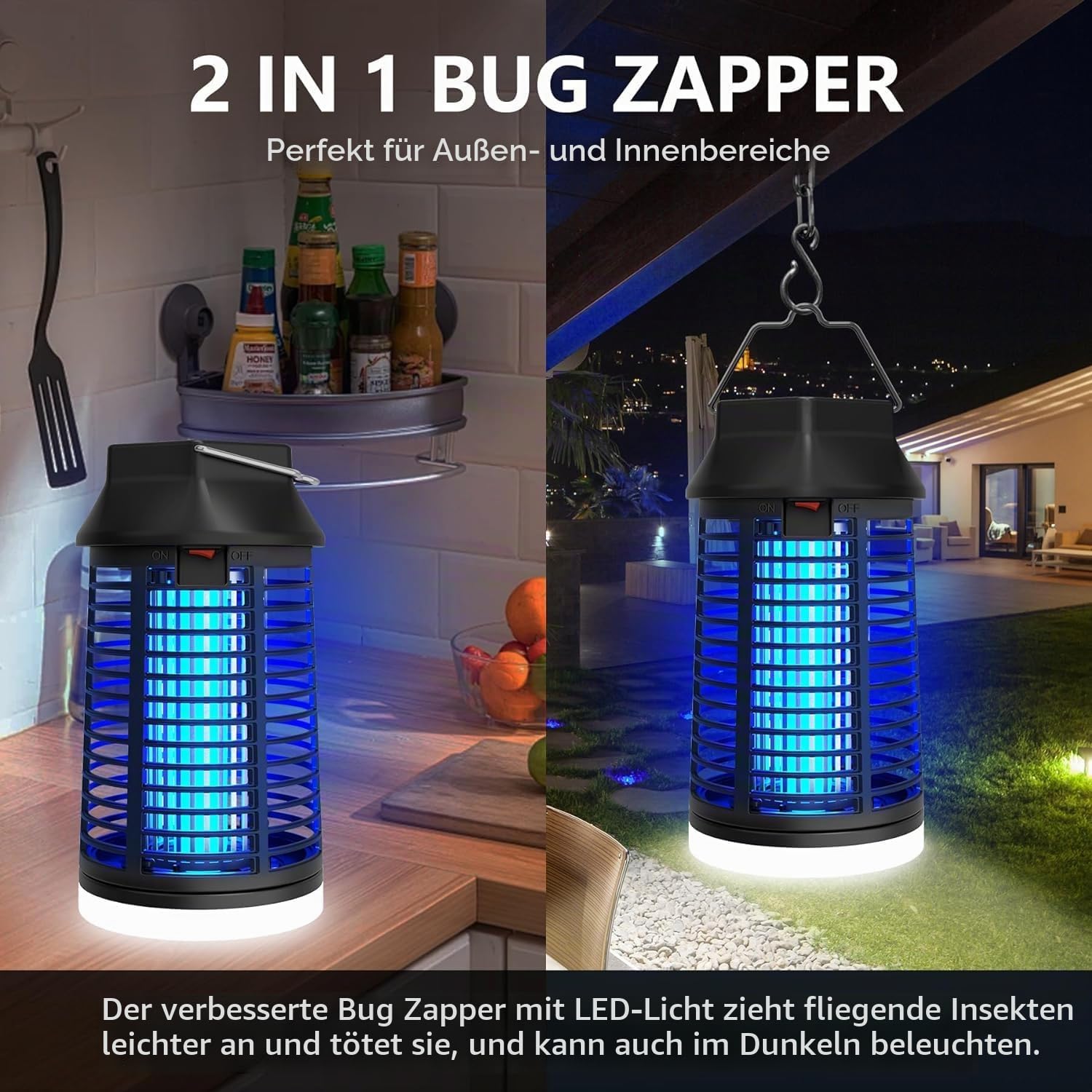 seenlast Insektenvernichter Elektrisch Mit Fernbedienung, Mückenlampe 15W 4200V Mückenfalle Mückenschutz Mit LED-Licht, Fliegenfalle Elektrisch Mückenabwehr, für Mücken,Motten,Fliege,Spinnen