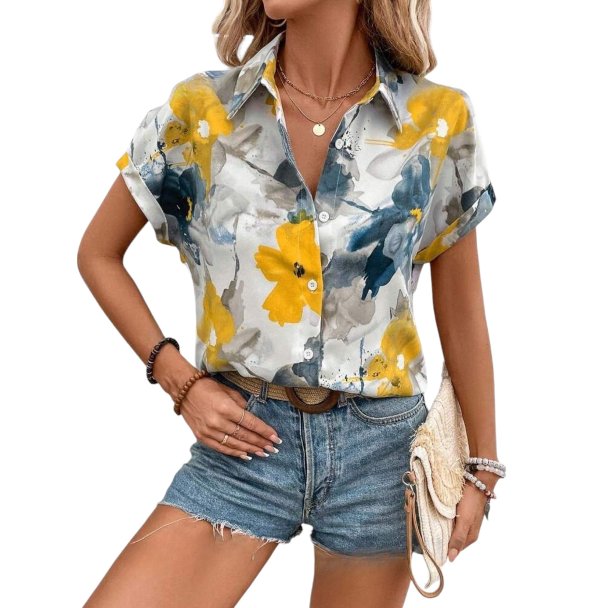 GufrinaShirt for Women Stylish Western|Shirt Type Top|Short Sleeve|Fabric Rayon| Collar Neck |Floral Print|Casual Regular fit