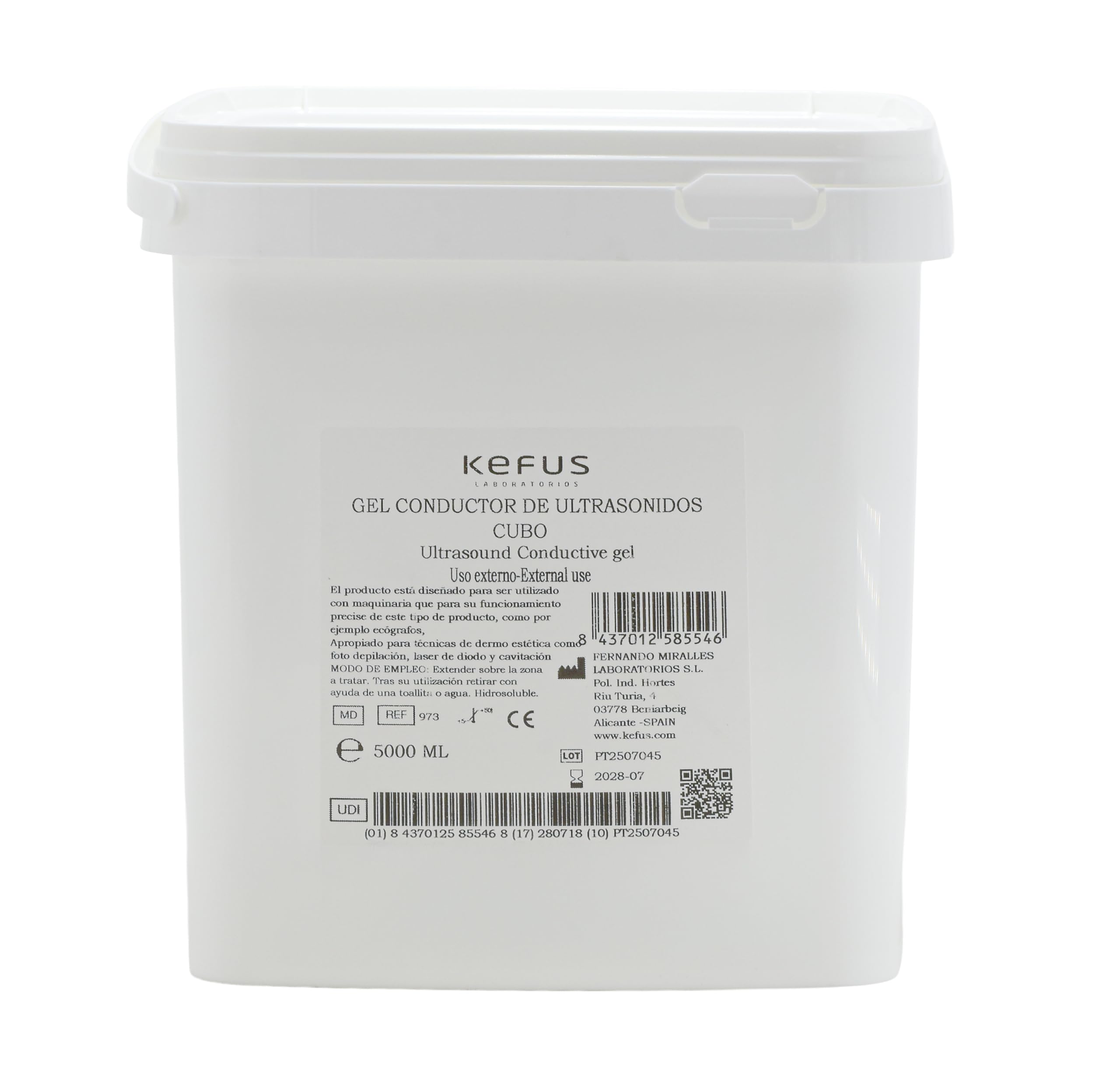 KFS Gel Conductor Ultrasonidos Cubo 5000 ml | Formato Profesional para Uso Médico y Estético | Alta Conductividad para IPL, Ecografías, Cavitación y Radiofrecuencia | pH Neutro, Sin Sales