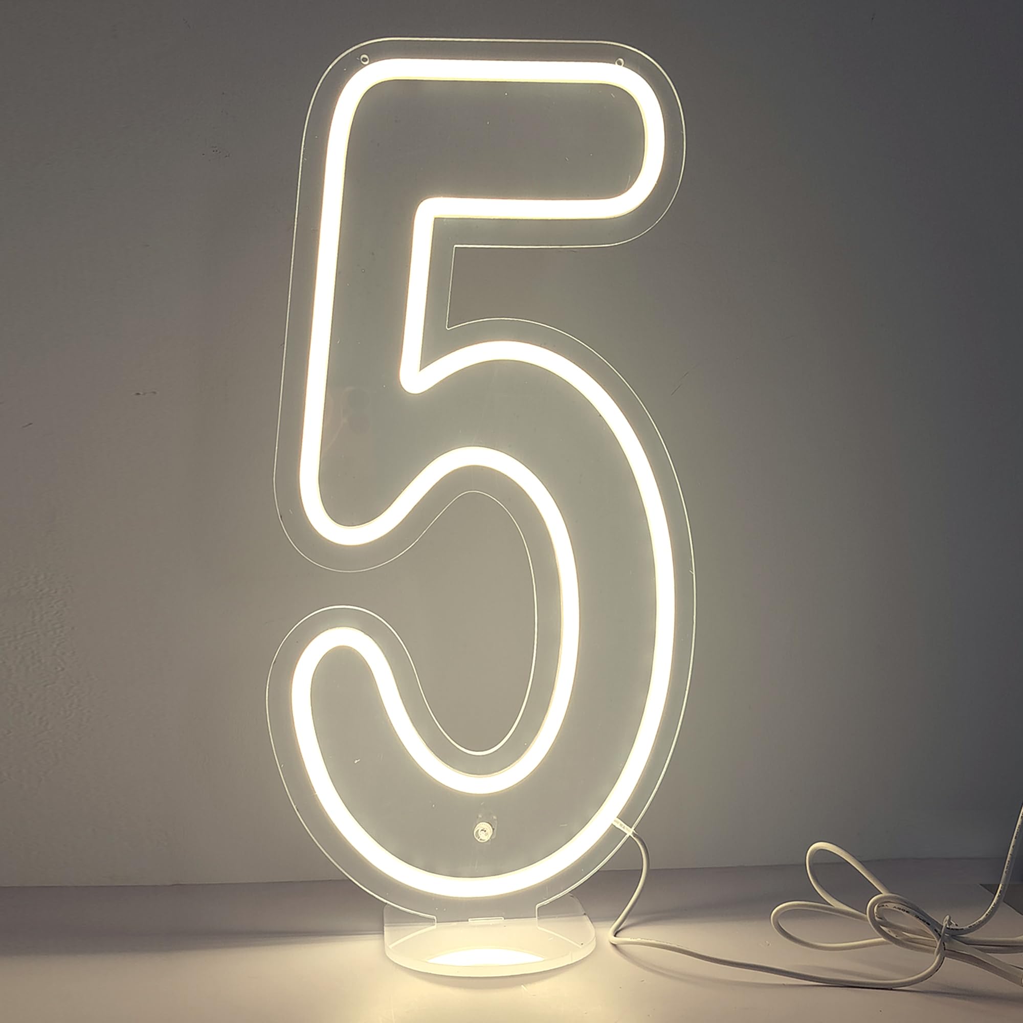 DS&DV 10 x 20inch Warm White Led Neon Number 5 Light Sign — image 1