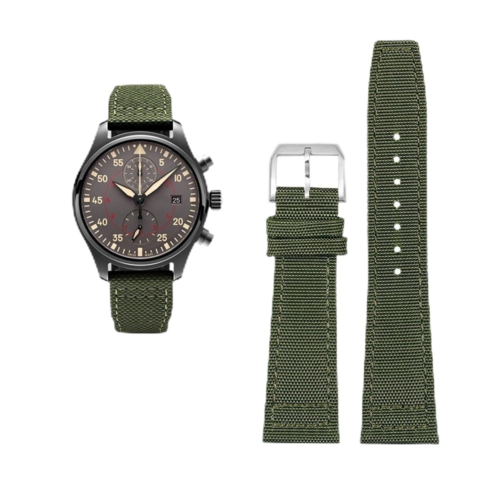 Hochdichtes Nylon-Rindsleder für IWC Pilot Portugal Stoff Uhrenarmband 20mm 21mm 22mm Armband Schwarz Armeegrün Blau Handgelenkgürtel