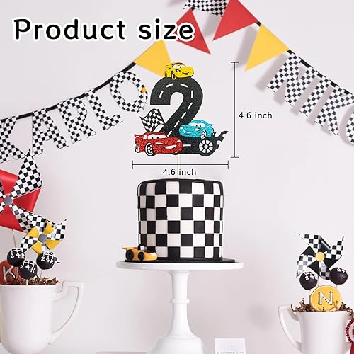 Vista 2 de MEMOVAN Decoración para Pastel de Auto de Carreras 2do Decoración para Pastel Two Fast Decoración para Pastel de Auto de Carreras Cumpleaños