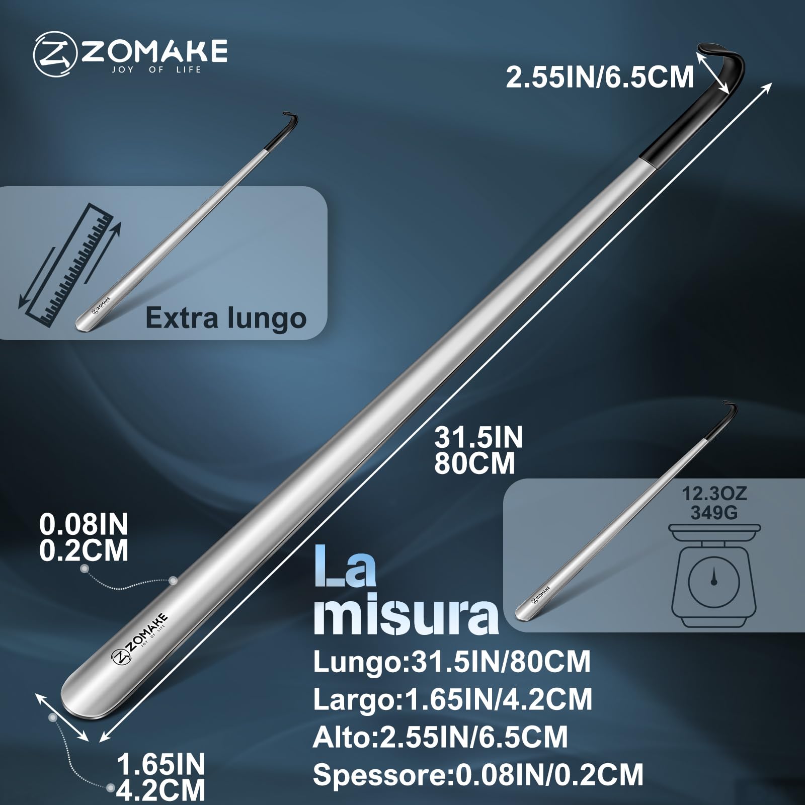 ZOMAKE Calzascarpe Lungo, Calza Scarpe Metallo Extra Lungo, Calzante per Scarpe Acciaio Inossidabile, Shoe Horn per Uomini Donne Anziani