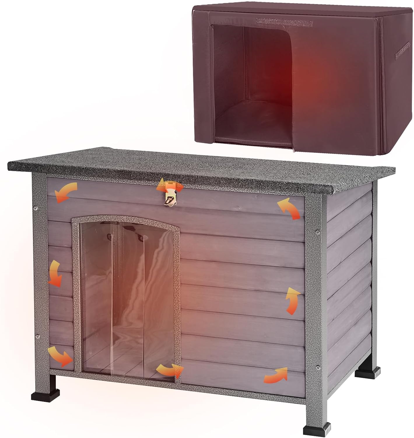 Insulated Dog House, Weatherproof Dog Kennel with