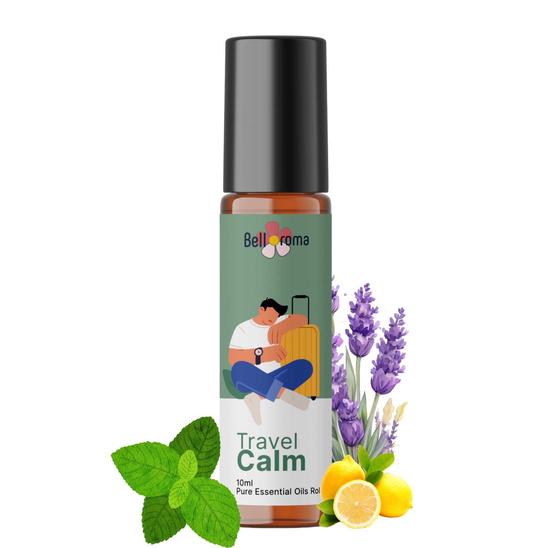 Belloroma Travel Calm Roll-On | Natural Motion Sickness & Nausea Relief | For Car, Flight, Cruise & Morning Sickness | With Peppermint, Basil, Ginger, Cardamom, Lemon & Lavender Oils - 10ml-image-23