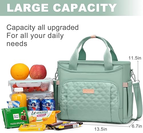 Miniatura 2 de AIJIEKE Bolsa de almuerzo para mujer, bolsa de almuerzo aislada para el trabajo, bolsa enfriadora extra grande abierta a prueba de fugas con correa