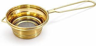Cleevora Brass Tea Strainer with Handle | Chai channi pital | Loose Leaf Tea & Coffee Steeper peetal | Fine Mesh Eco-Frien...