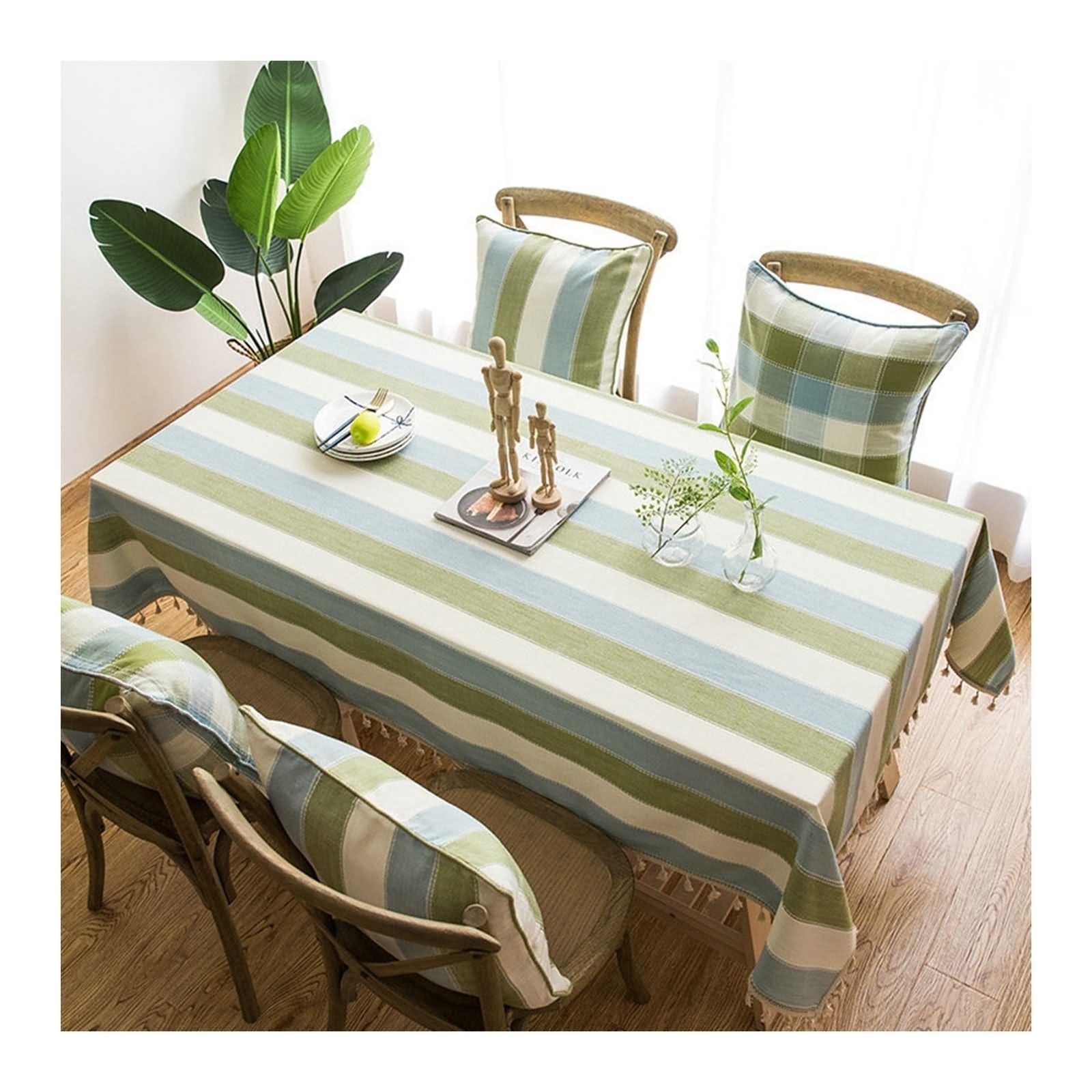 Tischdecke Outdoor Boho, Tischdecke Abwaschbar Garten Streifen Boho Tischdecke Gras Grün Tischdeko Boho Outdoor Baumwolle Leinen 100x160cm