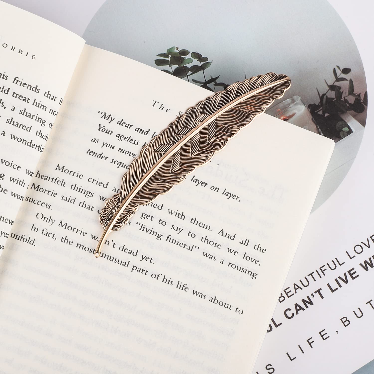 Segnalibri In Metallo Piuma - 8 Pezzi Con Ciondoli Vintage