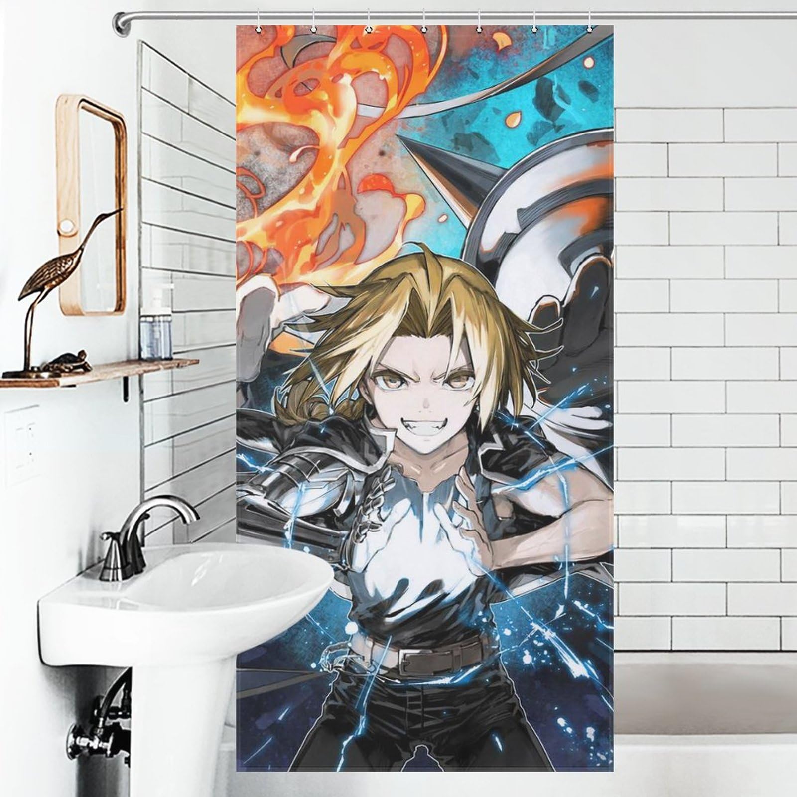 ❄✨♦シャワーカーテン ❤❄✨入手困難☆☆☆☆ Amazon｜シャワーカーテン おしゃれ 鋼の錬金術師 エドワード
