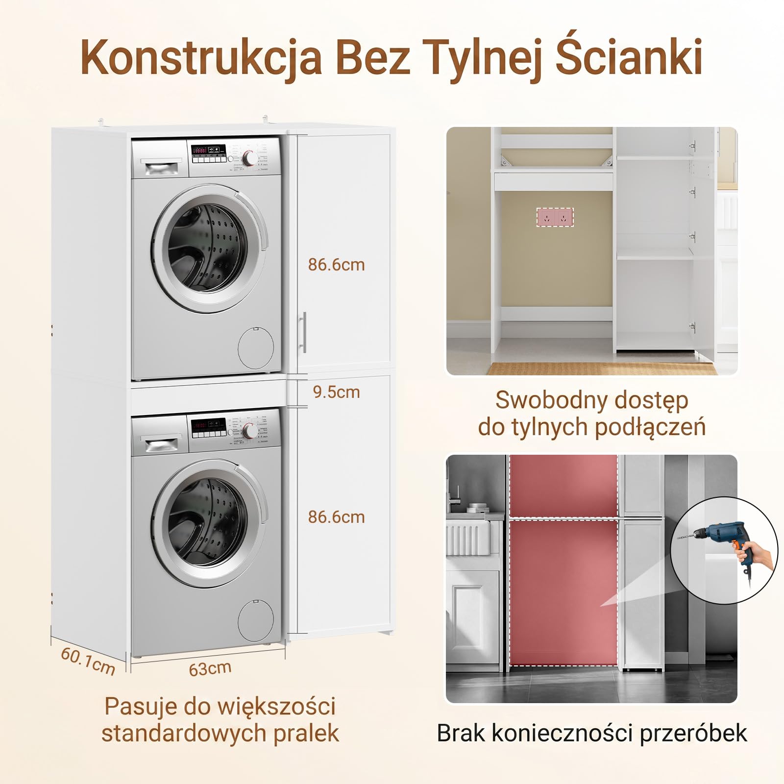 SoBuy Szafka na pralkę i suszarkę 110 x 66 x 186 cm łazienka i pralnia
