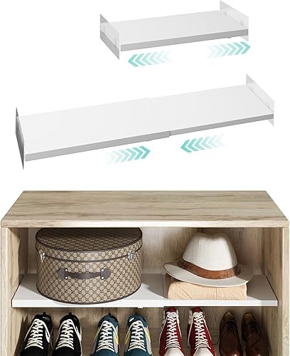 Miniatura 8 de jkxoo Estantes de tensión ampliables para armario, estante de tensión ajustable para montaje en pared para gabinete, almacenamiento de armario,