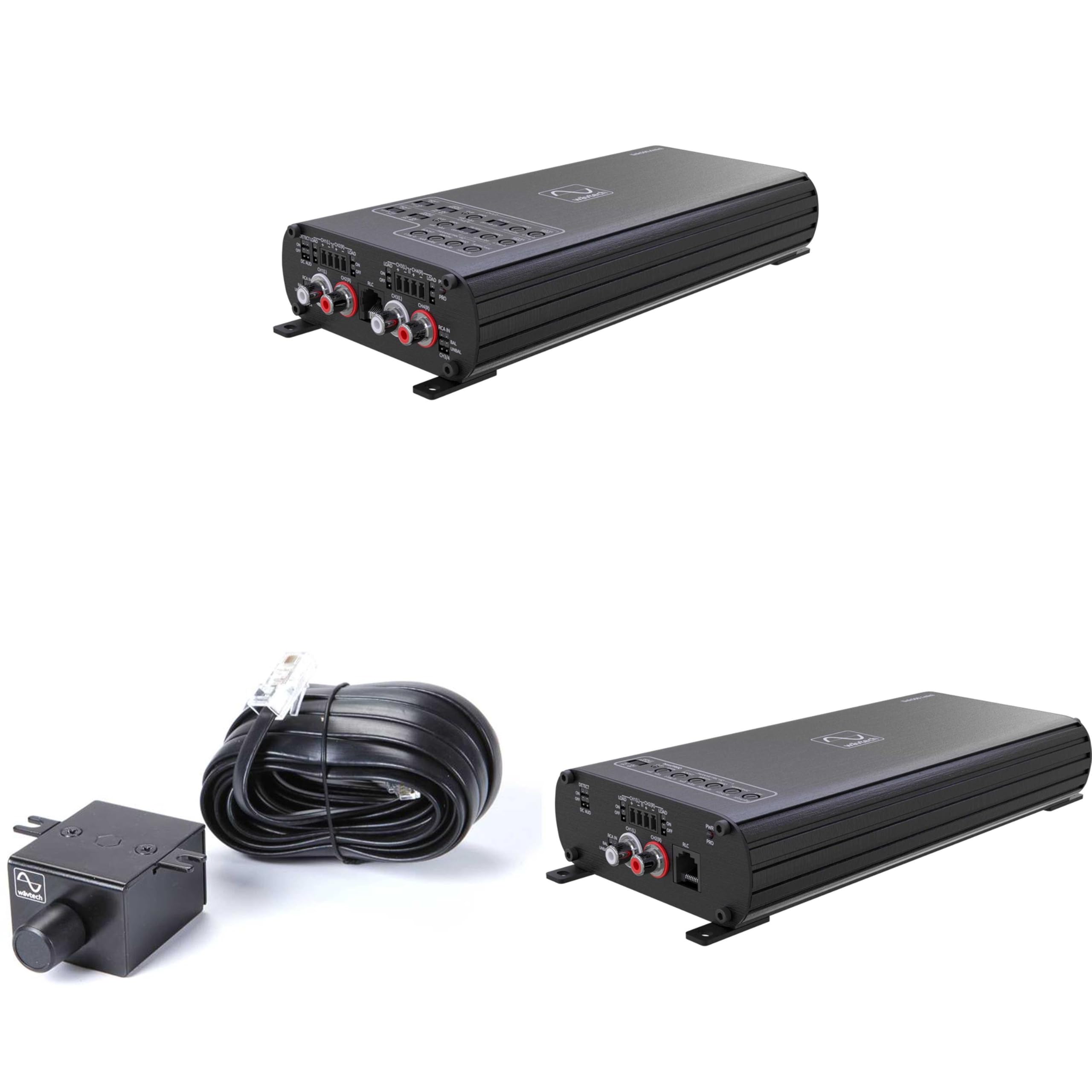 Wavtech link500.4mini - 500 Watt 4-Channel Amplifier, Wavtech link500.1mini - 500 Watt Mono Amplifier, and Wavtech linkRC - Remote Level Control (RLC) for linkDQ