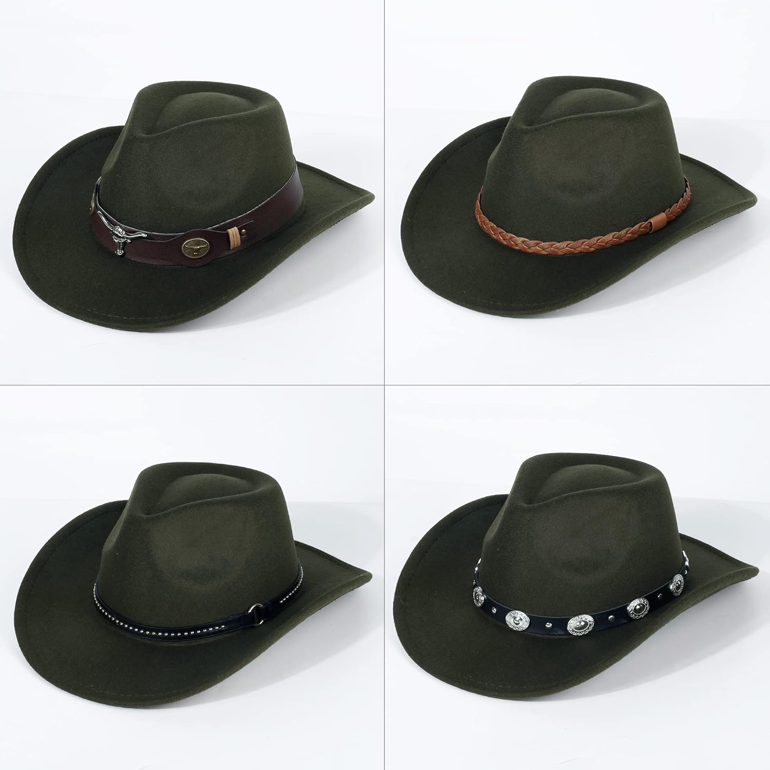 2 Pack Western Cowboy Hats for Women and Men Classic Felt Wide Brim Costume Cow Boy Hat Roll Up Brim Cowgirl Hat - Image 5