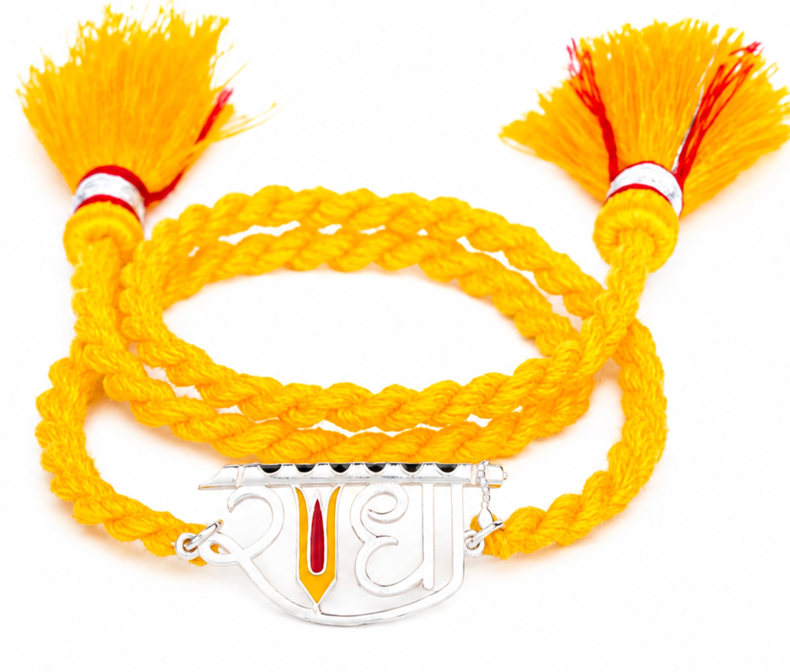 Meenakari Heritage Jewellery 925 Sterling Silver Morpankh (Peacock feather) Radha Krishna Rakhi Set For Men/Boys/women/Unisex With Roli Chawal, Rakshabandhan greeting Card and Authenticity certificate
