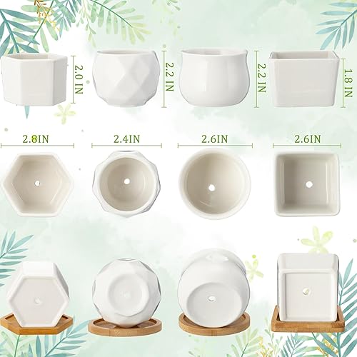 Miniatura 2 de 32 juegos de macetas para suculentas, macetas pequeñas para suculentas con drenaje de cerámica, maceta de cerámica con bandeja de bambú para