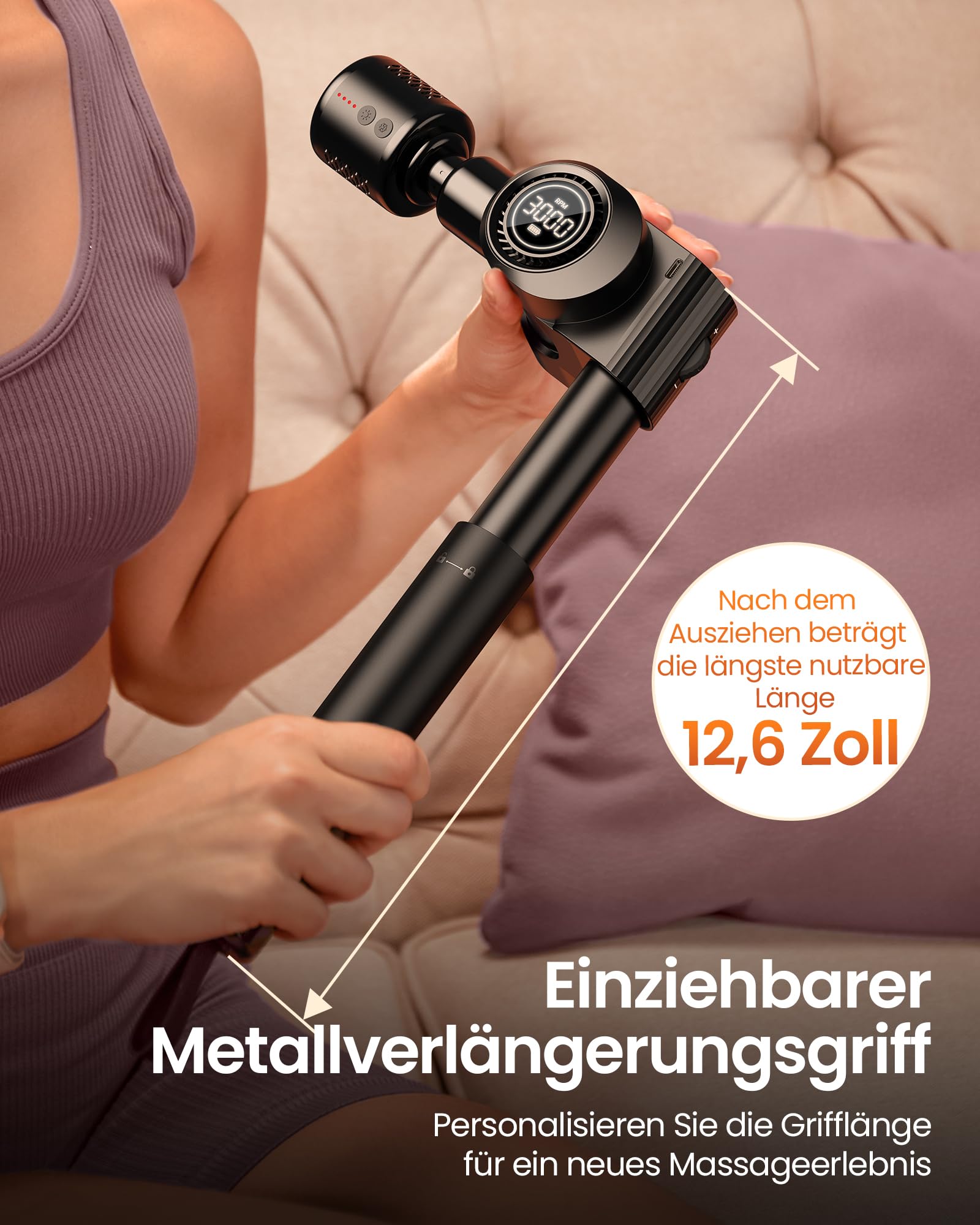 Massagepistole mit Wärme und Kälte,Napre Massage Gun Massage Pistole mit Verlängerung,Muskel Percussion Massagegerät für Schulter Körper Rücken Entspannung,32 Geschwindigkeiten,Faltbar mit 5 Winkeln