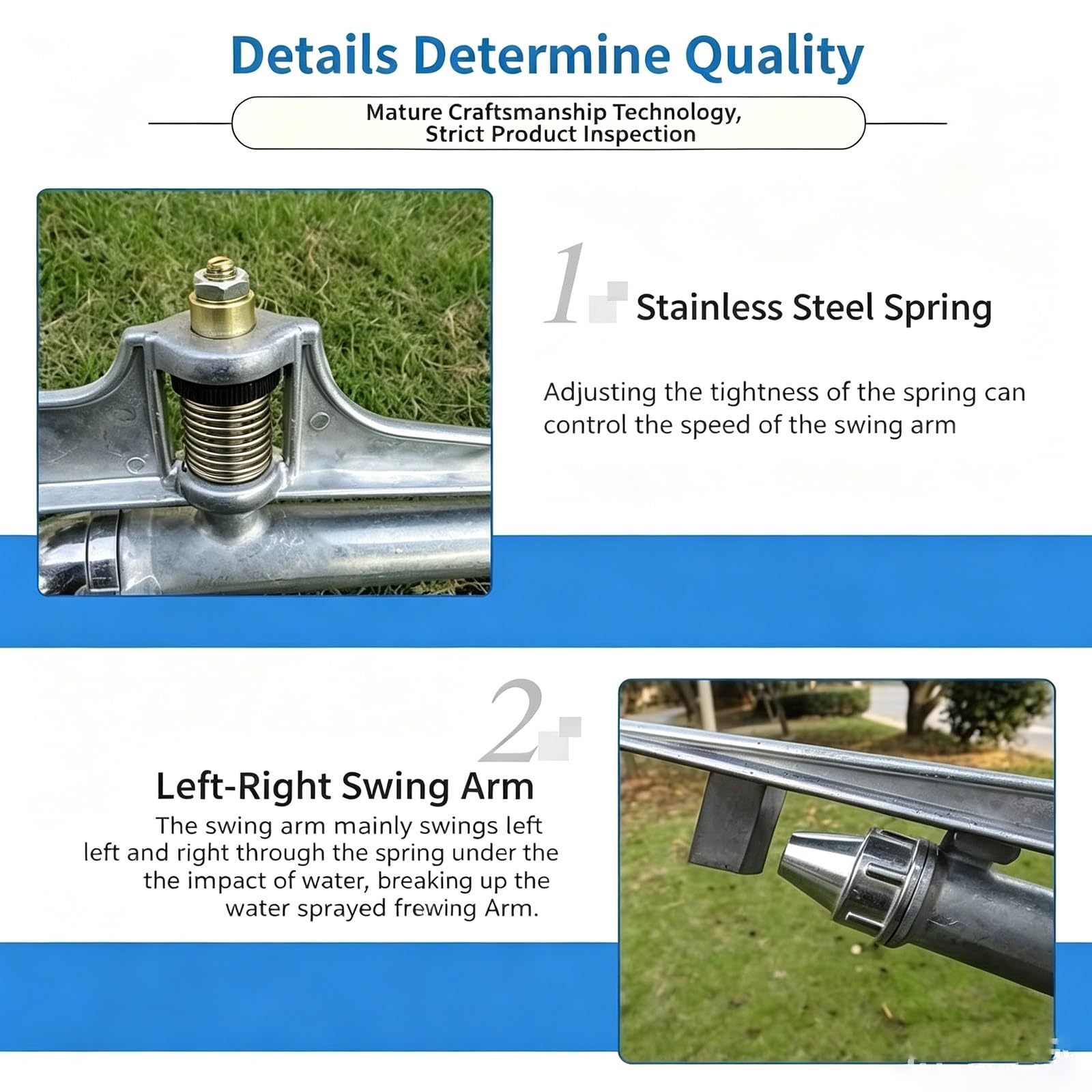 Aspersor De Riego De Alta Resistencia para Patios Grandes, Cabezal De Impacto Ajustable De 0-360° con Amplia Cobertura, Cañones De Agua Giratorios Automáticos De Aleación De Zinc Y Aluminio