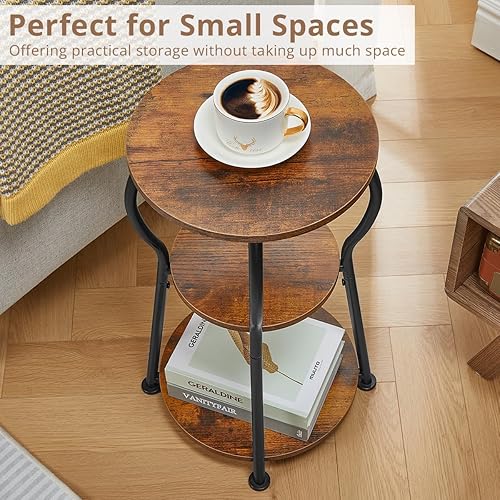 Miniatura 9 de Mesa auxiliar redonda pequeña para espacios pequeños, mesita de noche redonda de 3 niveles de madera, mesas redondas de esquina para sala de estar,