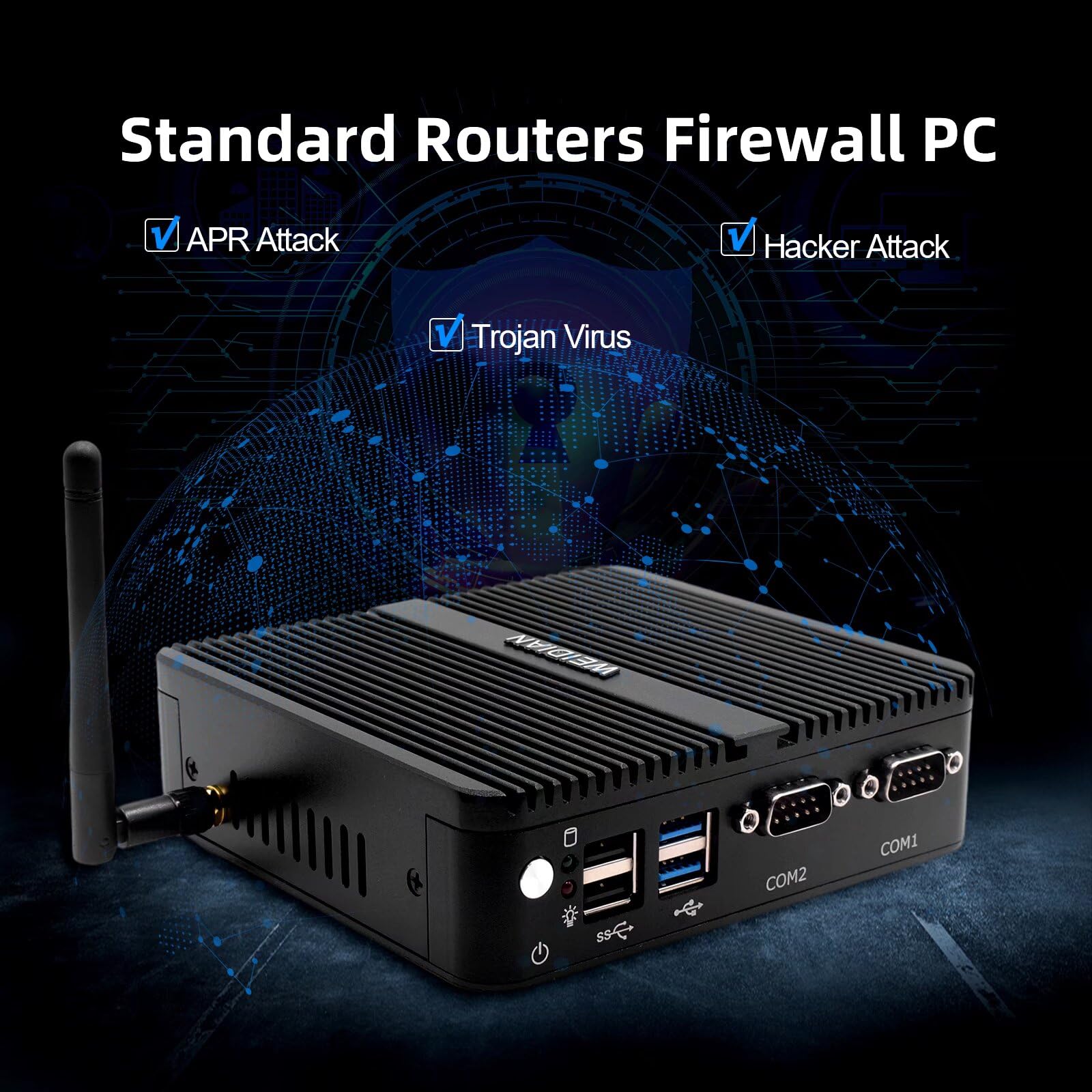 WEIDIAN PC Industriale Senza Ventola, N100 (fino a 3,4 GHz) Mini PC Fanless Industrial, 4K HD+VGA Dual Display Output, 2Gigabit Ethernet, 4USB, 2RS232 COM, WiFi, BT(32GB RAM 512GB SSD)