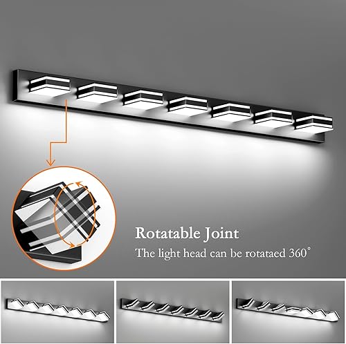 Miniatura 3 de Ralbay Lámpara de tocador negra de 55 pulgadas para baño, 7 luces, LED, moderna, acrílico, mate, negro, accesorios de iluminación sobre espejo