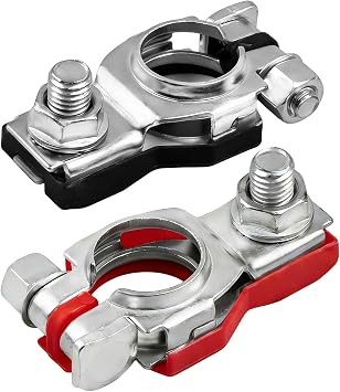 2PCS Battery Terminal Connectors, Battery Cable Ends, Positive & Negative Top Post Battery Cable Ends with Plastic Bottoms, 243407F000 243407F001 Top Post Terminals Clamp Set for Most Vehicles